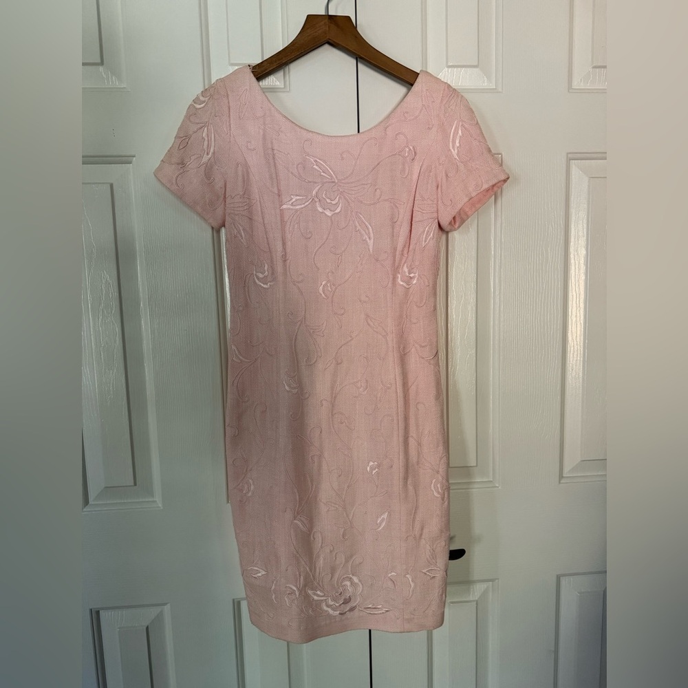 Marie St. Claire Pink Embroidered Sheath Dress - Size 6 - Good Condition